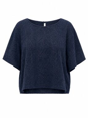 Liz Claiborne Navy Textured Cropped Blouse XL Short Sleeve Keyhole Back